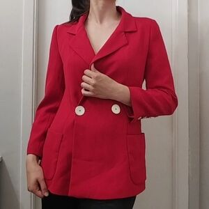 Zara Red Double-Breasted Blazer with Structured Shoulders